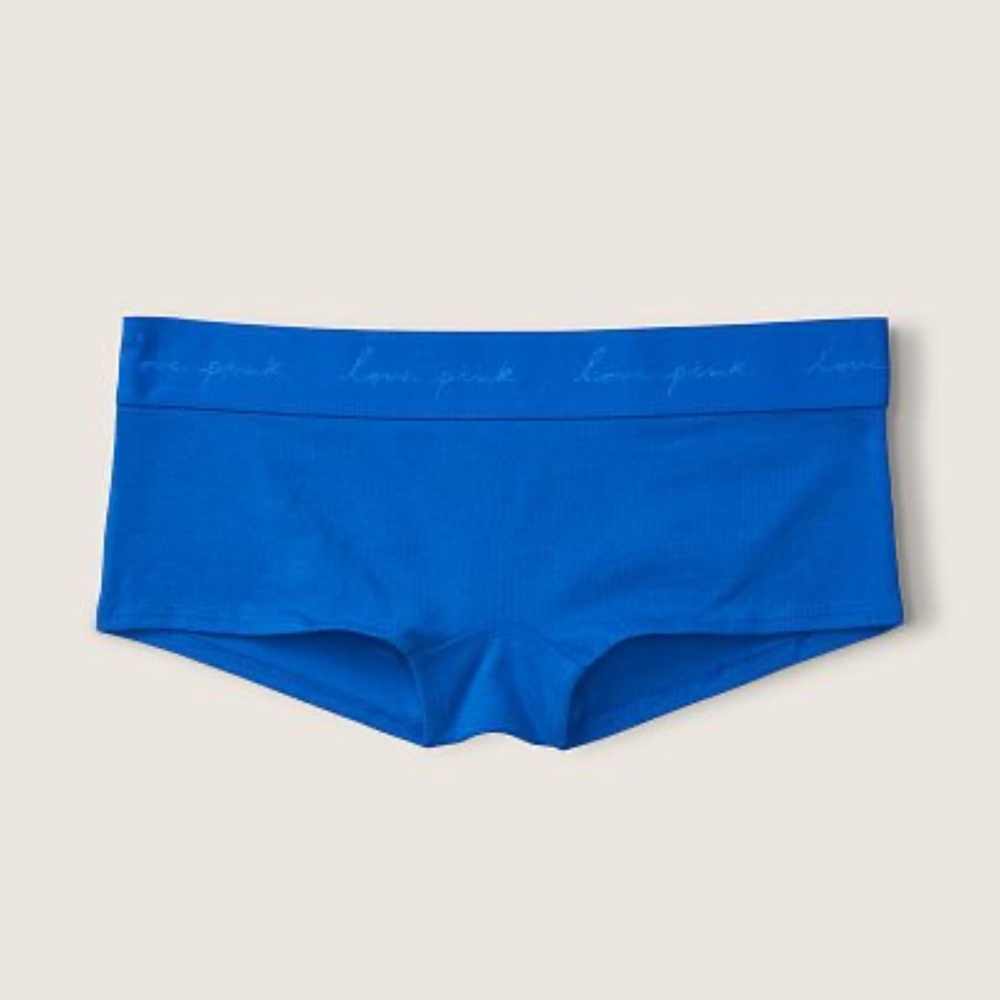 Victoria's Secret PINK Logo Script Boyshort Panty Sapphire Blue XL NEW